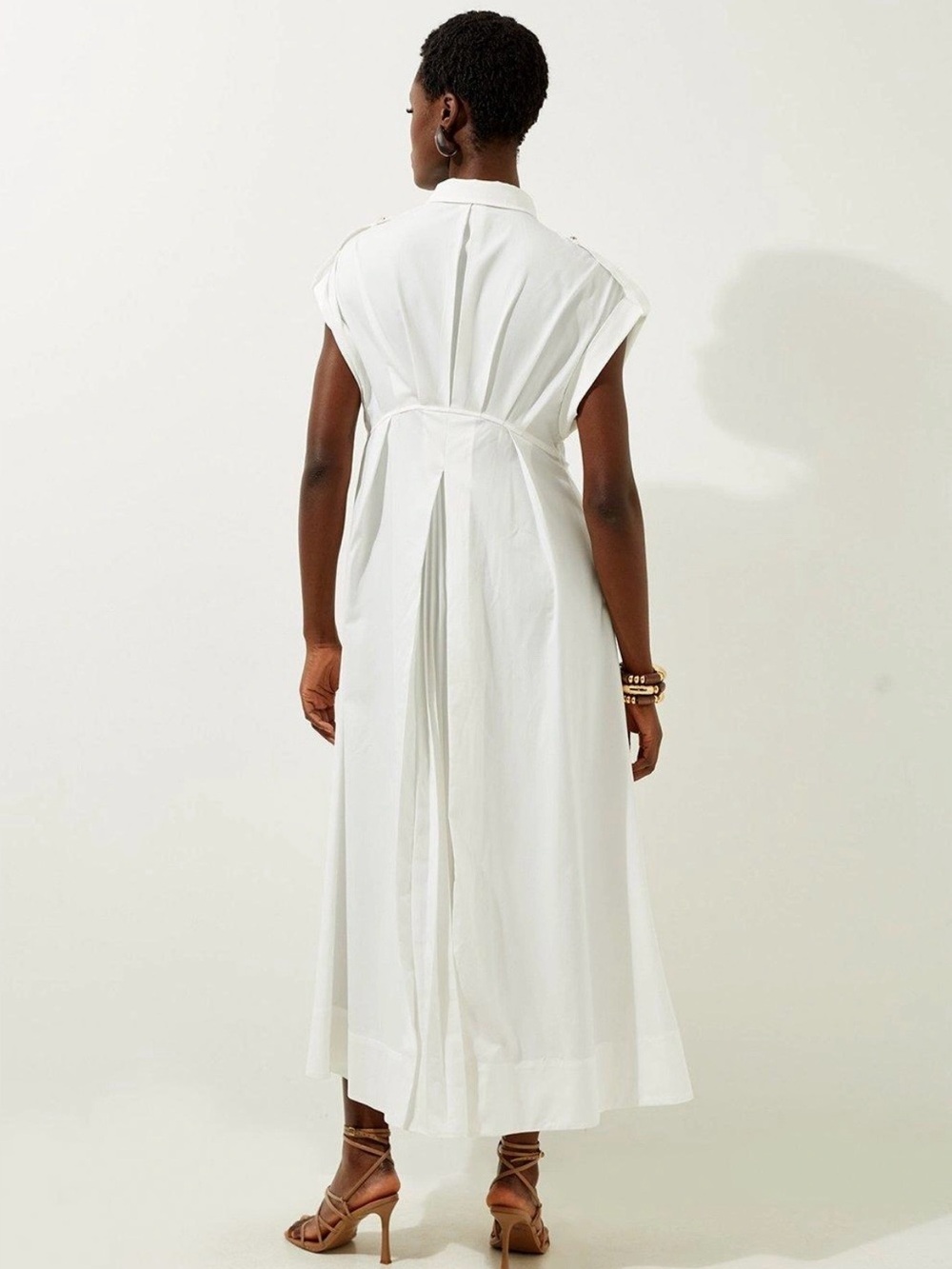 Karen Millen White Pleated Maxi Shirt Dress - Picture 4 of 8